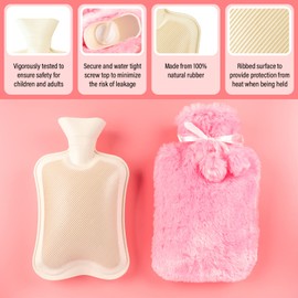 2 Pack Hot Water Bottles with Cover UK - x2 Natural Rubber 2 Litre Hot Water Bottles - Perfect Hot Water Bag for Pain Relief, Hand Feet Warmer (Cream Bottles with x1 Sea Blue & x1 Baby Pink)