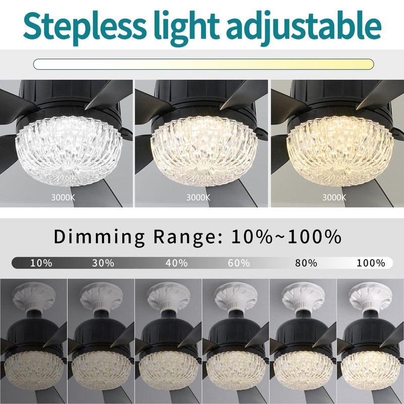 18" Socket Fan Light with Remote, Dimmable LED Ceiling Fans