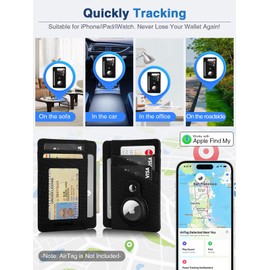 Minimalist Wallet with AirTag Holder Credit Card Holder Slim Wallet for Men, Leather Front Pocket Wallet Compact Small Card Holder Travel Thin Card Case ID Window RFID Blocking Card Organizer (Black)