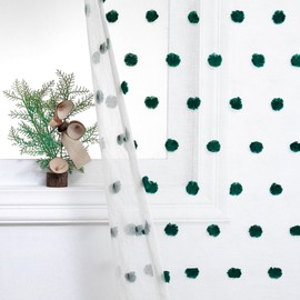 MYSKY HOME 84 Inch Curtains for Living Room Hunter Green Pom Pom Curtains for Bedroom White Sheer Nursery Curtains for Kids Room Rod Pocket Boho Privacy Dining Room Windows 52" x 84" 2 Panels