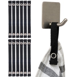 Sewing Free Hangers for Textiles, 12 Pack, 150 x 12 mm Loops, in Black, Cotton, Popper Closure, Hanger Tabs for Tea Towel, Bathroom Towel, Cloth, Decoration, Camping