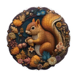 Flower Squirrel Puzzle for Adults 1000 Pieces, Cute Animal Jigsaw Puzzle, Round Colorful Fall Autumn Plant Floral Puzzle