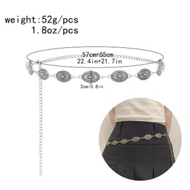 HLMYER Chain Belts for Women,Circle Silver Belt,Adjustable Metal Boho Belt Chain,Vintage Waist Chain Silver Festival for Jeans Dress Concert Outfit for Valentine's,Easter,Thanksgiving,Christmas