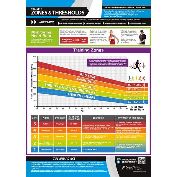 Training Zones & Thresholds | Laminated Home & Gym Poster | FREE Online Video Training Support | Size - 594mm x 420mm (A2) | Improves Personal Fitness