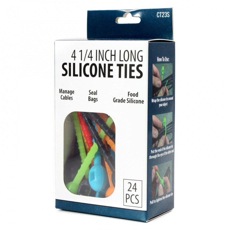ToolTreaux 24pc Reusable Kitchen Food Grade Silicone Zip Ties, Multicolored