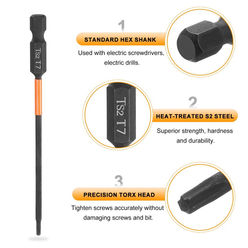 sourcing map T7 Torx Head Screwdriver Bit 4" (100mm) Long