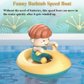 NEXTAKE Windup Yacht Bath Toy, Funny Bathtub Speed Boat Toy Clockwork Ski Jet Ship Toy Speedboat Tub Toy Yacht Water Toy for Boys and Girls (2 in 1)