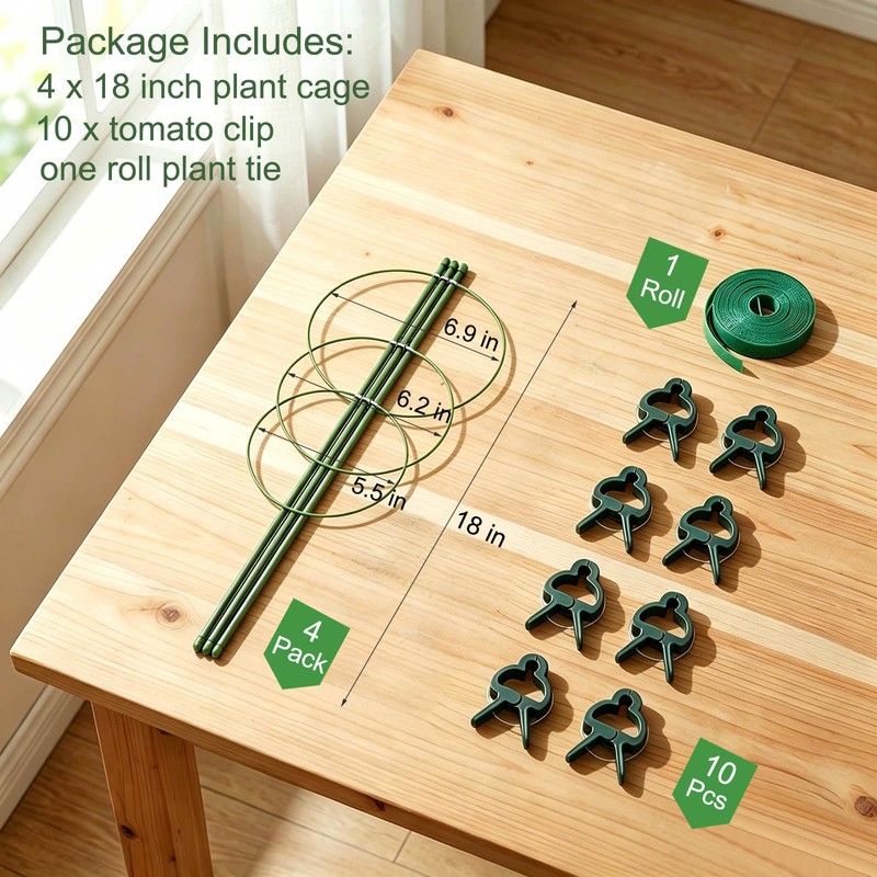 4 Pack Garden Tomato Cage for Pots, 18" Metal Tomatoes