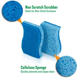 Pine-Sol Non Scratch Scrub Sponges - Double Sided Dish Scrubber Safe for Nonstick Cookware - Kitchen Essentials for Dishwashing and Cleaning, 6 Pack, Blue