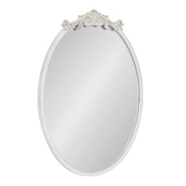 Kate and Laurel Arendahl Traditional Vertical Oval Wall Mirror, 18 x 24, Antique White, Vintage Glam Baroque-Inspired Round Bathroom Vanity Mirror with Ornate Crown
