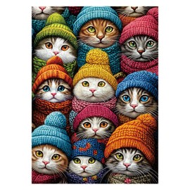 Winter Cat Puzzles for Adults 1000 Pieces, Funny Kitten Jigsaw Puzzles, Fantasy Hat Kitty Animal Puzzle as Home Decor
