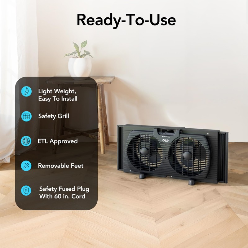 Comfort Zone Window Fan for Bedroom, 9 inch 3 Speed