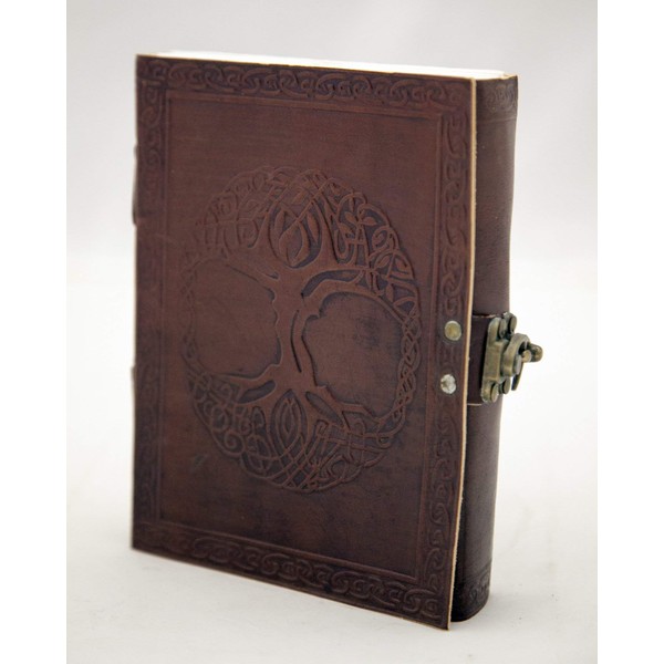 India Arts Handmade Embossed Leather Celtic Tree of Life Journal Notebook Personal Organizer Sketchbook 5" x 7" with Latch,Leather Brown