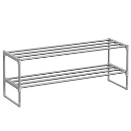 SONGMICS Shoe Rack, 2-Tier Shoe Organizer, Metal Storage Shelf, Upright or Upside Down, for 12-15 Pairs, Stackable, for Entryway, 11.8 x 36.2 x 13.4 Inches, Gray ULSA012G01