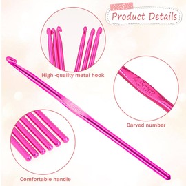 6Pcs 4.5mm Aluminum Crochet Hook, Knitting Needles Craft Yarn, US Size 7 Crochet Hook for DIY Craft, Gold Crochet Needles for Knitting Scarf(Pink)