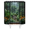 AMFD Tropical Rainforest Shower Curtain Jungle Green Tree Waterfall Pond