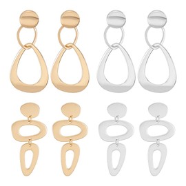 ANATTASOUL 4 Pairs Hollow Teardrop Dangle Stud Earrings for Women, Gold and Silver, Geometric Large Drop, Minimalist, Polished, Simple, Layered Earrings, Cute, Trendy, Alloy Steel