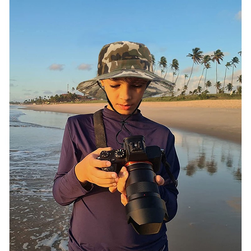 Kids Camo Sun Hat Boys-Camouflage Bucket Fishman Hat Packable(Camob, 4-8
