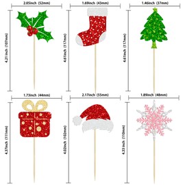 Gyufise 24Pcs Christmas Cupcake Toppers Xmas Santa Claus Tree Sock Hat Snowflake Cupcake Picks for Winter Merry Christmas Theme New Year Holiday Baby Shower Christmas Party Supplies
