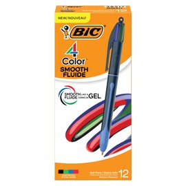 BIC 4-Color Smooth Retractable Ballpoint Pens, Medium Point (1.0mm), 12-Count Pack, Colored Pens with Long-Lasting Ink, Perfect Teacher Appreciation Gifts