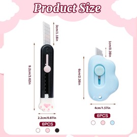 WATUNID 12 Pcs Mini Box Cutter, Retractable Cloud Shaped and Cat Paw Letter Opener Slide Open, Cute Art Utility Knife Kawaii Envelope Slitter, Portable Small Pocket Package Opener Paper Cutter