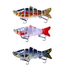 FOLANDO 3pcs Multi Jointed Bass Pike Fishing Lures, Hard Bait Fishing Hooks 6 segments Swimbaits for Freshwater Saltwater Trout Perch 10cm-18g
