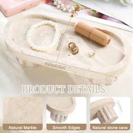 GlikCeil Natural Travertine Oval Tray with Legs 10 Inches Marble Tray for Bathroom Stone Countertop Decoration Organizer for Bathroom Vanity Bedroom Kitchen for Perfume Candles Jewelry Dish Decor