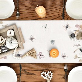 Lslandmood Deko Tischläufer Modern Wohnzimmer Tischsets, Wetterfest Tischläufer Leinen, Lang Tischläufer Abwaschbar Outdoor, Natur Blumen Tischläufer für Party Tischmatten Läufer 40x140