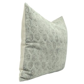 Fabritual Handloom Block Print Sustainable Thick Linen Throw 18X18 Pillowcase Cushion Cover for Sofa Couch, Bed, Summer Fall Decoration, Floral Printed, Home Décor, Outdoor, Farmhouse, Grey