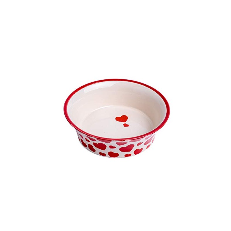 Petface Red Hearts Flared Ceramic Bowl for Cats