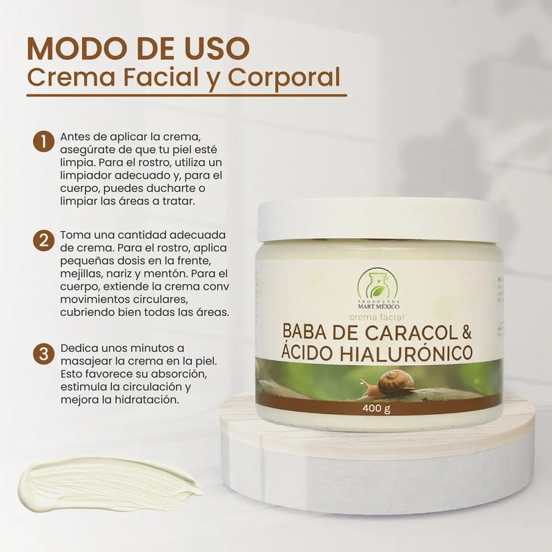 Crema baba de caracol ácido hialurónico 400 g hidrata y