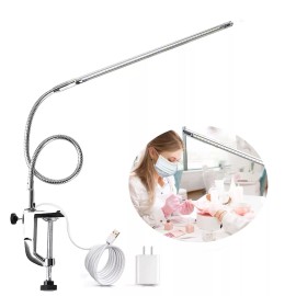 Brokimis Desk Light with Clamp, USB LED 8W Clip Nail Desk Lamp Eye Care Flexible Goose...