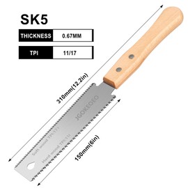 Japanese Hand Saw, 6 Inch Double Edge Flush Cut Saw, SK5 Double Flexible Blade 17/11 TPI Comfortable Hand Wood Handle, Precise and Lightweight Cutting, for Woodworking and Garden Trim