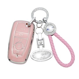 for Ford Explorer Key fob Cover, Car Key Compatible with Ford Fusion Edge Expedition F150 F250 F350 F450 F550 Maverick Mustang, 5 Buttons (Pink)