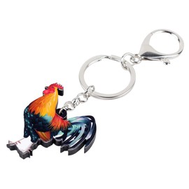 WEVENI Statement Acrylic Floral Chicken Rooster Keyring Rings Farm Jewellery for Women Girls Bag Charms Gifts, gray