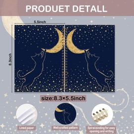 FOPENEM Cat and Moon Notebook 8.3x5.5 Inches – Starry Night Aesthetic Journal with Spiral Binding, Celestial Cat Art Notebook, Dreamy Writing Journal
