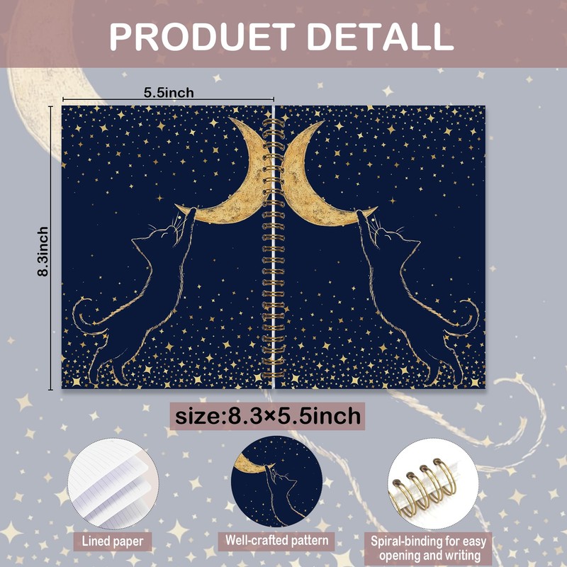 FOPENEM Cat and Moon Notebook 8.3x5.5 Inches – Starry Night
