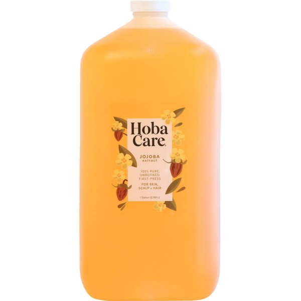 HobaCare Jojoba Oil - 100% Pure, Unrefined Jojoba Oil Cold Pressed for Scalp & Nails - Moisturizing Body Oil for Dry Skin - Natural Jojoba Oil for Hair & Beard Care, Women & Kids (128 fl oz)