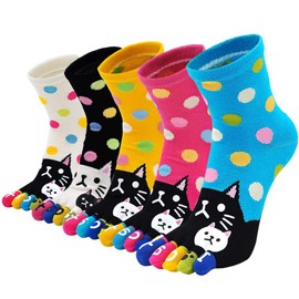Artfasion Women's Toe Socks Cotton Comfy Low Cut Ankle with Reinforced Heel and Toe Crew Socks for Ladies Multicolor 6-9