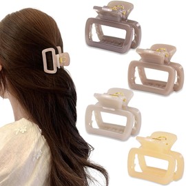 4Pcs Medium Square Hair Clips for Women 2.2 Inch Unbreakable Rectangle Hair Claw Clips for Thin Hair & Fine Hair High end U-shaped Spring Non-slip Short Hair Accessorie(Jelly neutral color)