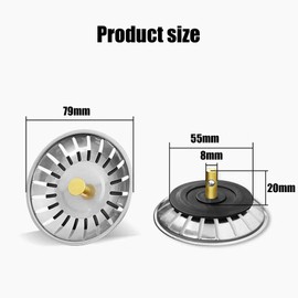 RIBHNXHI 304 Stainless Steel Sink Strainer Plug 79mm, Rust-Proof Kitchen Bathroom Drain Stopper with Thickened Design, 2-Pack