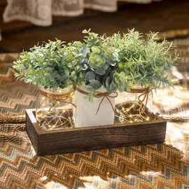 Mkono Mason Jar Lights Table Centerpiece for Dining Room Fake Eucalyptus Plants Christmas Table Decor for Kitchen Coffee Table Living Room Bathroom
