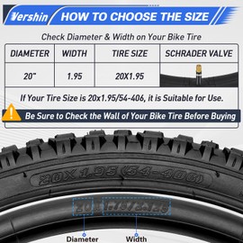 20x1.95 Replacement Bike Tires and Tubes Schrader Valve with 2 Tire Levers for MTB Off-Road Bike High Traction Knob Ultra Durable