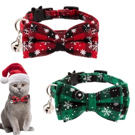 2pcs Christmas Cat Collar with Bells and Bow Tie, Adjustable Quick Release Cat Collar Breakaway Cute Christmas Themed Kitten Collar for Kitten Puppy Pet Supplies Stuff Accessories (C)