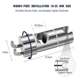 Vinabo Shower Head Holder No Drilling 18-25mm Diameter Adjustable Shower Head Holder with Hook Built-in Spacer to Protect Shower Rail