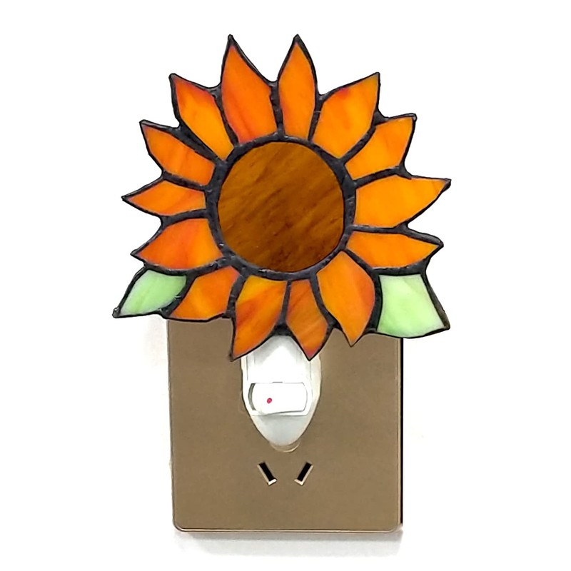 HUIMEIJU Stained Glass Sunflower Night Lights,Suitable for bedrooms,Kitchens,bathrooms,etc.(Orange 1PCS)