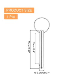 sourcing map 4Pcs 9.5mmx61mm Quick Release Pins, 316 Stainless Steel Marine Hardware for Marine Mountain Seat, Ship Outfitting, Shipbuilding, Silver