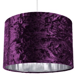 Modern and On-Trend Vivid Purple Crushed Velvet Fabric 12" Table or Pendant Circular Drum Lampshade with Shiny Silver Inner - 60watt Maximum | Perfect for Residential or Commercial by Happy Homewares