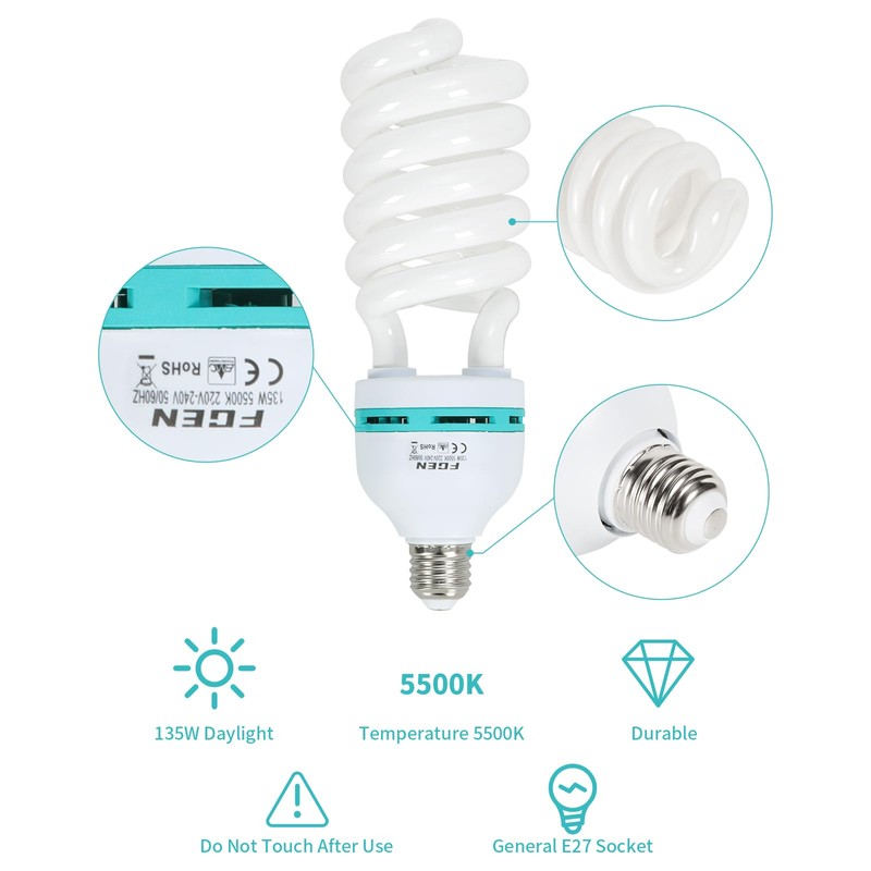 Skytex 2pcs 135W Light Bulb 5500K CFL Daylight Spiral Softbox