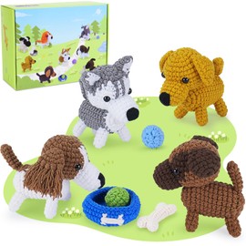 Dog Crochet Kit for Beginners with Video Crochet Animal Kit Complete Dog Crochet with Yarn Hooks Needles, Animal Knitting Kit Learn to Crochet Starter Kit Animal Set Beginners Crochet Kit